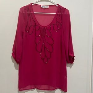 Pink 3/4 Sleeve Sheer Blouse